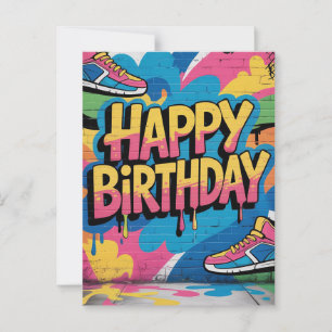 Carte Postale Mur graffiti « Joyeux Anniversaire » avec baskets