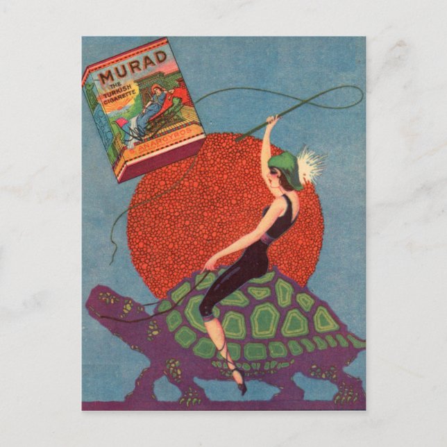Carte Postale Murad cigarettes dame équitation tortue géante (Devant)