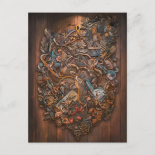 Carte Postale Murale de la forêt enchantée sur mur en bois