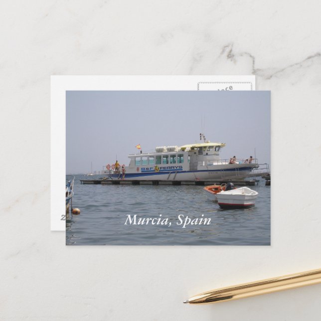 Carte Postale Murcia, Espagne bateau sur l'eau (Devant/Arrière en situation)