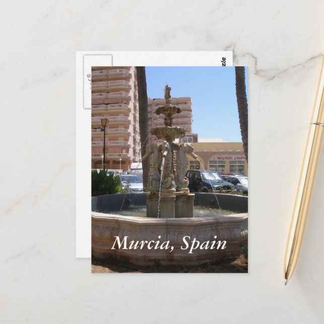 Carte Postale Murcie, Espagne fontaine à hippocampe (Devant/Arrière en situation)