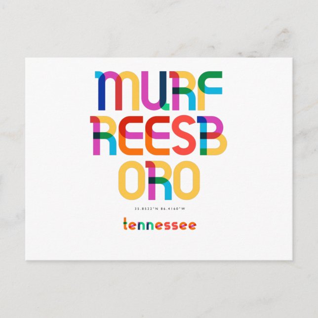 Carte Postale Murfreesboro Tennessee Mid Century, Pop Art, (Devant)