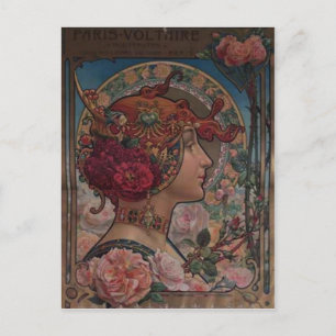 Carte Postale Muse Florale Art Nouveau Belle Époque Vintage