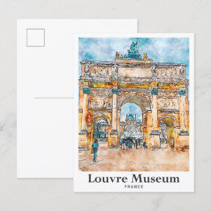 Carte Postale Musée du Louvre France Aquarelle à main