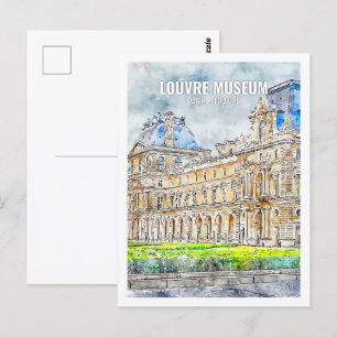 Carte Postale Musée du Louvre Paris France Aquarelle