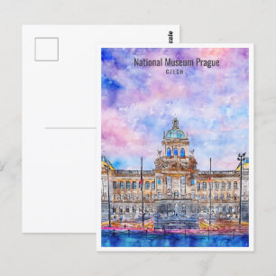 Carte Postale Musée National Prague Travel Place Watercolor