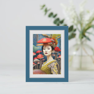 Carte Postale Mushroom Geisha Surreal Imaginaire Art