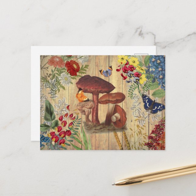 CARTE POSTALE MUSHROOM vintage COLLAGE (Devant/Arrière en situation)