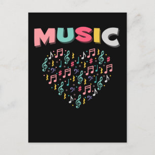 Carte Postale Music Love Colorful Treble Clef Musical Note Coeur