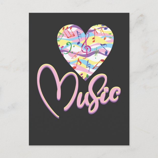 Carte Postale Music Love Heart Treble Clef Instrument de musique (Devant)