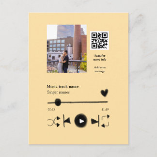 Carte Postale Music player personalized couple love q r code tex