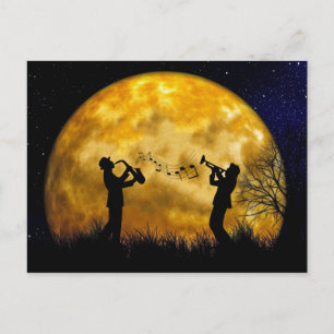 Carte Postale Musiciens Pleine lune aquarelle