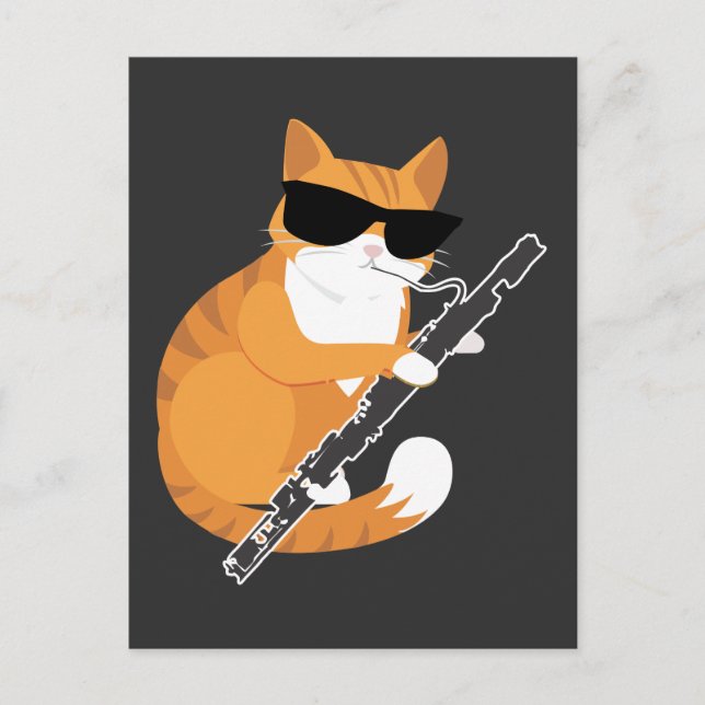 Carte Postale Musique Chat Lunettes de soleil Bassoonist Musicie (Devant)