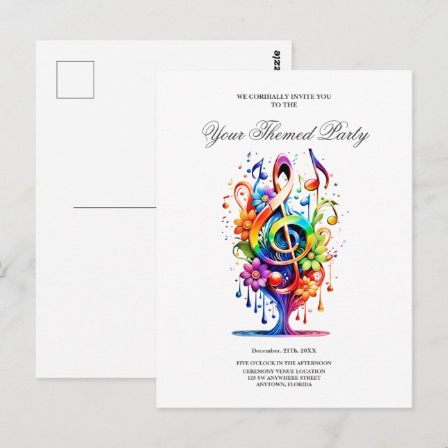 Carte Postale Musique, clef colorée (Devant / Derrière)