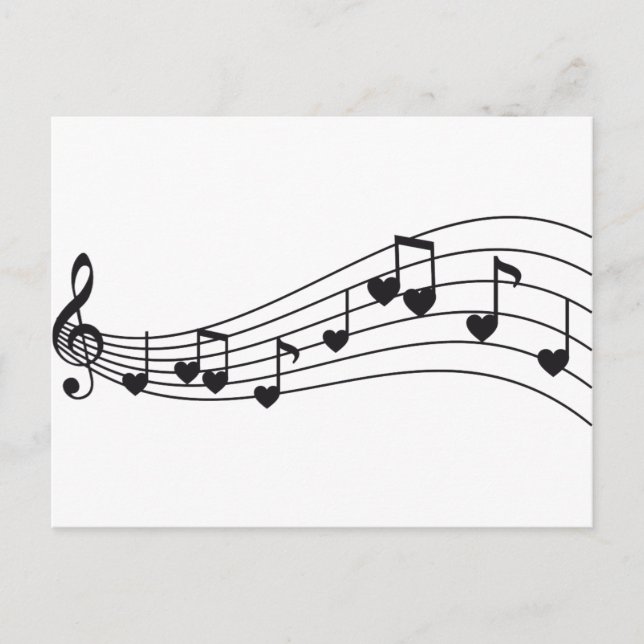 Carte Postale musique d'amour, notes musicales rouges avec desig (Devant)