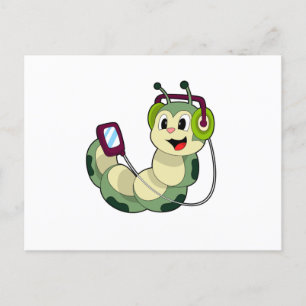 Carte Postale Musique de casque de chenille