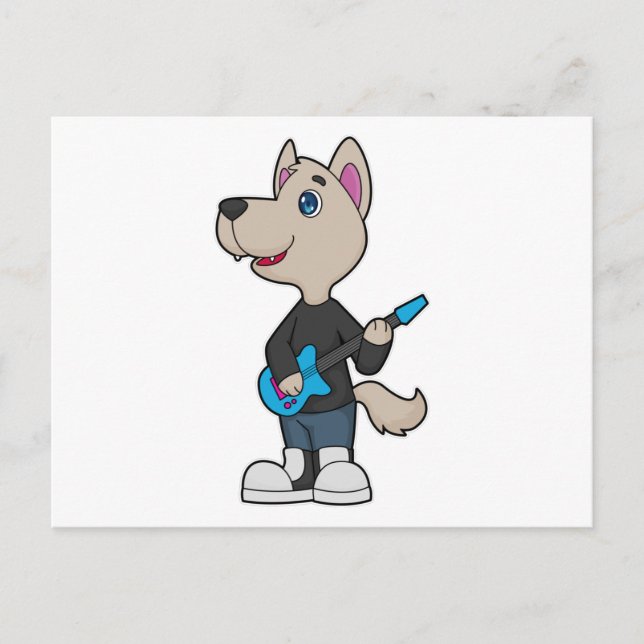 Carte Postale Musique de guitare musicienne de chien (Devant)