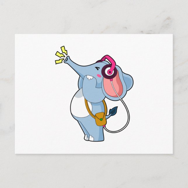 Carte Postale Musique des écouteurs éléphant (Devant)