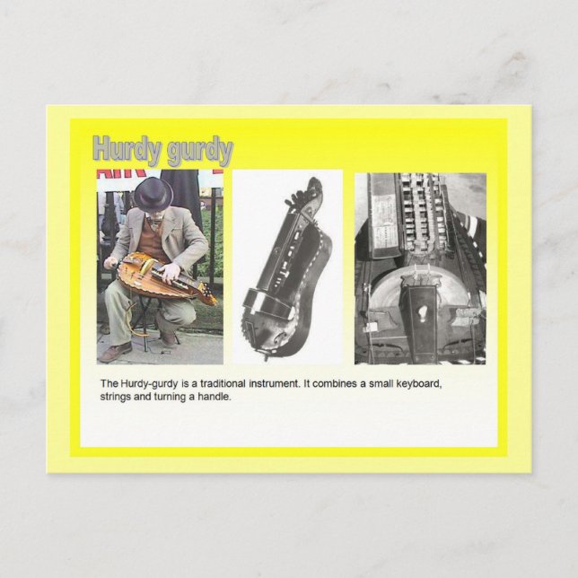 Carte Postale Musique,  Joueur de vielle à roue (Devant)