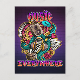 Carte Postale Musique partout graffiti DJ