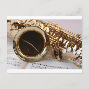 Carte Postale Musique saxophone Gold Gloss Notenblatt Keys
