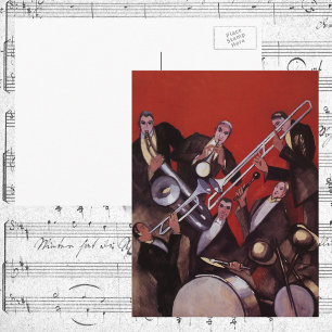 Carte Postale Musique vintage, groupe de jazz musical Art Déco e