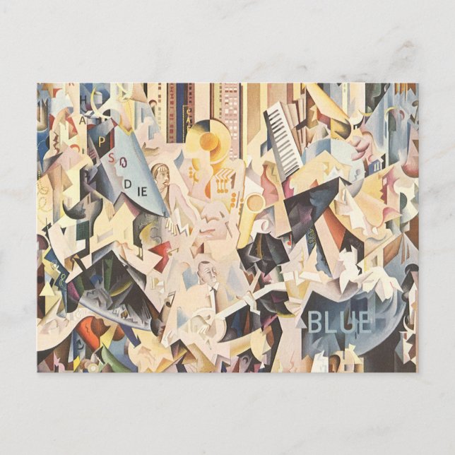 Carte Postale Musique vintage, Jazz Art Déco, Rhapsody en Bleu (Devant)
