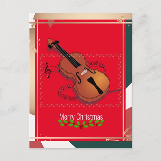 Carte Postale Musique Violon de Noël, Coloré, (Devant)