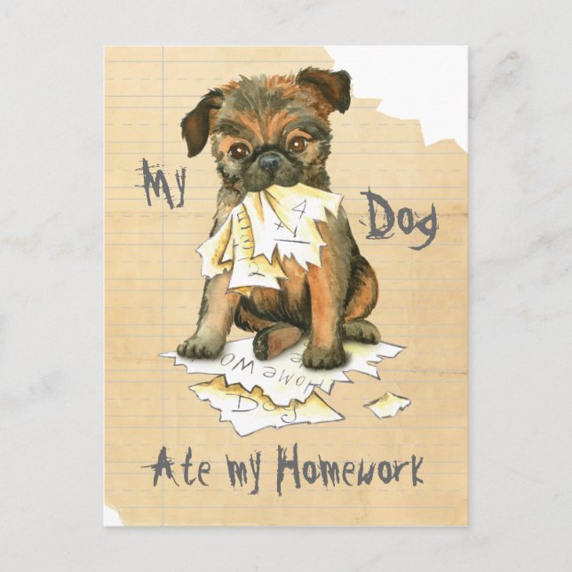 Carte Postale My Brussels Griffon Mange Mes devoirs (Devant)