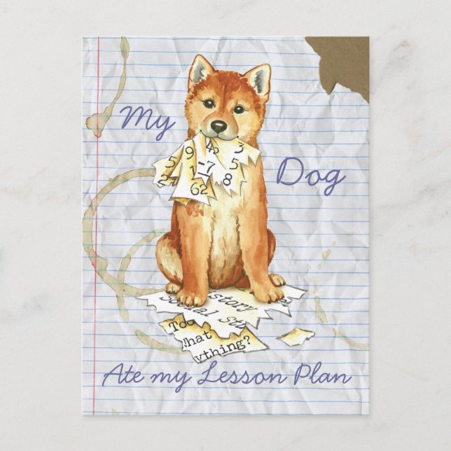 Carte Postale My Shiba Inu Ate Mon plan de leçon (Devant)