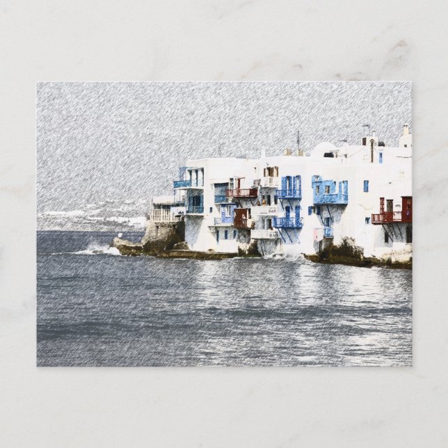 Carte Postale Mykonos, Grèce bâtiments au bord de l'eau (Devant)