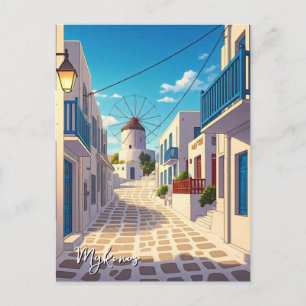 Carte Postale Mykonos Grèce Cyclades Moulin à vent