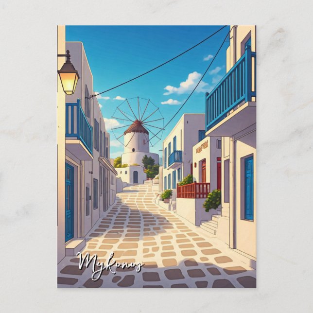 Carte Postale Mykonos Grèce Cyclades Moulin à vent (Devant)