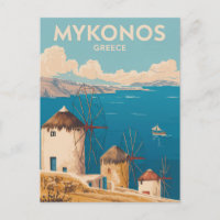Mykonos Grèce Illustration Art de Voyage Vintage