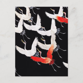 Carte Postale Myriade de grues volantes - Art japonais vintage