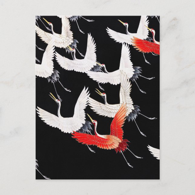 Carte Postale Myriade de grues volantes - Art japonais vintage (Devant)