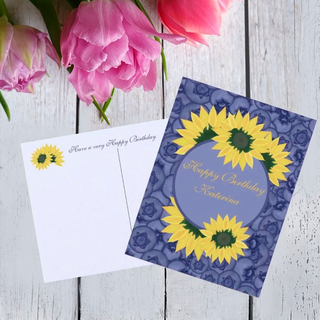 Carte Postale Myrtilles et tournesols. Joyeux Anniversaire Fête (Créateur téléchargé)