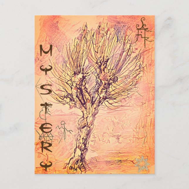 Carte Postale Mystère antique avec arbre et symboles inconnus (Devant)