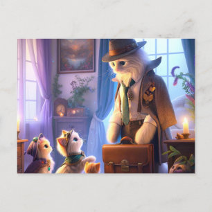 Carte Postale Mystical Kitty va au travail
