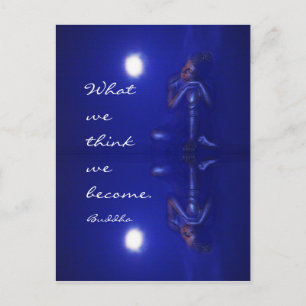Carte Postale Mystique Bouddha bleu réflexion avec citation