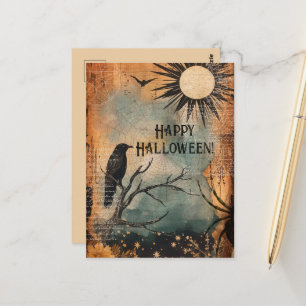 Carte Postale Mystique Vintage Corbeau Soleil Joyeux Halloween