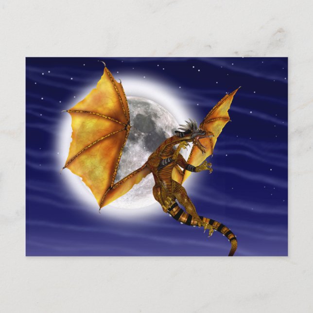Carte Postale Mythe fantastique de dragon doré ciel violet (Devant)
