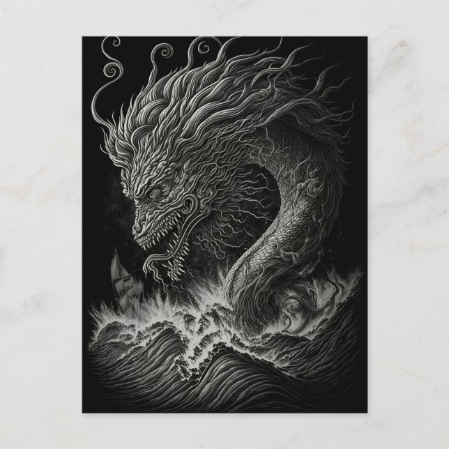 Carte Postale Mythologie grecque monochrome Monstre de mer Krake (Devant)