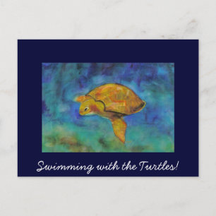 Carte Postale Nager avec les tortues !