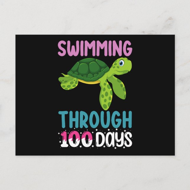 Carte Postale Nager Jusqu'À 100 Jours De Tortue Scolaire (Devant)