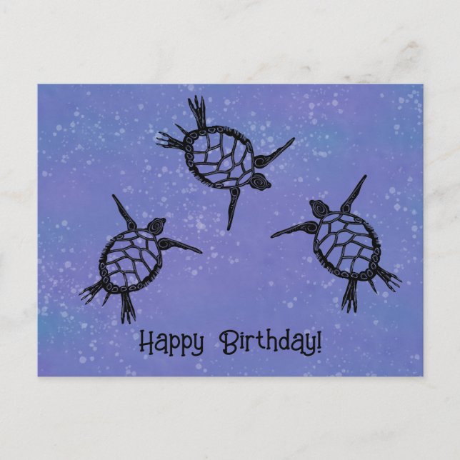 Carte Postale Nager Tortues de mer Joyeux anniversaire (Devant)