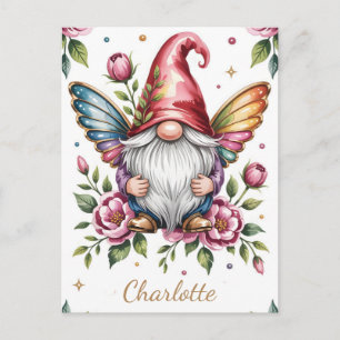 Carte Postale Nain de jardin féerique fantaisiste avec ailes de 