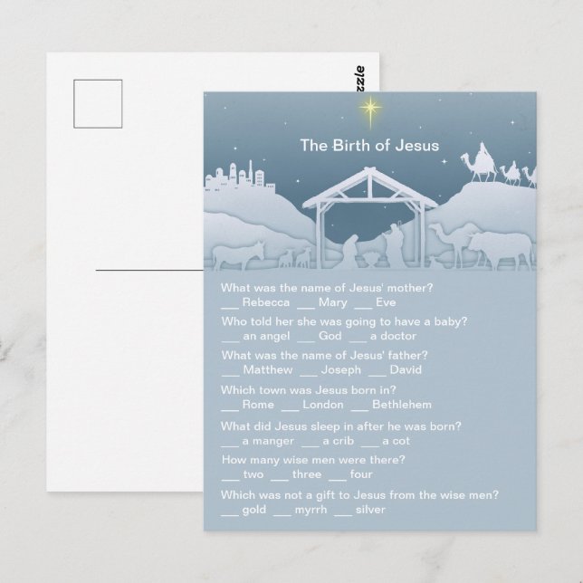 Carte Postale Naissance de Jésus Fun Noël Trivia (Devant / Derrière)