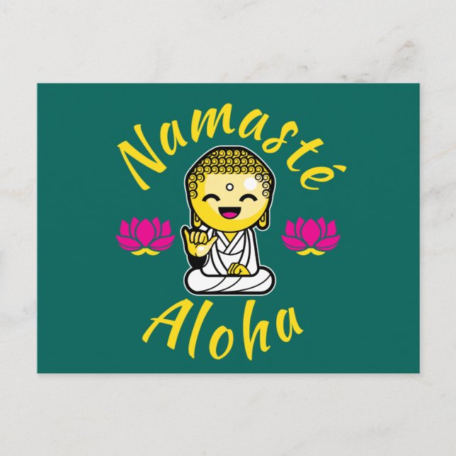 Carte Postale Namaste Aloha signe à main Humour Bouddha (Devant)