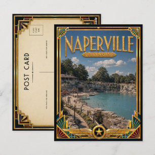 Carte Postale Naperville Illinois Art Déco vintage de l'âge d'or